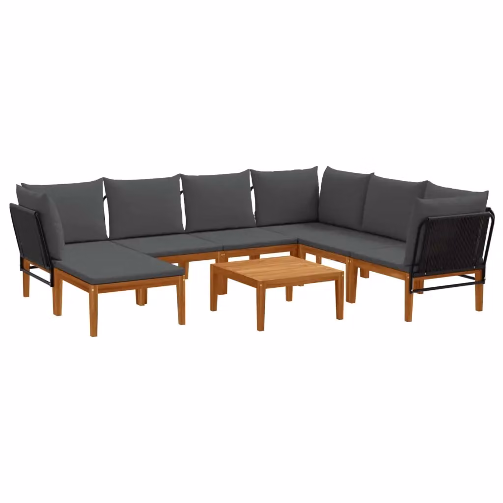 Set da giardino a forma di L vidaXL in legno di acacia con cuscini inclusi, composto da divano angolare, tavolino e pouf, resistente alle intemperie – 2