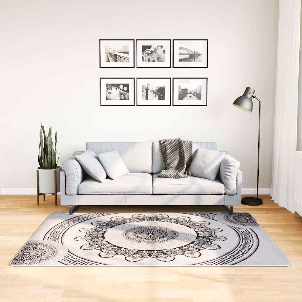 vidaXL Tappeto Lavabile Moderno in Poliestere Nero e Grigio L: 120 cm x P: 180 cm