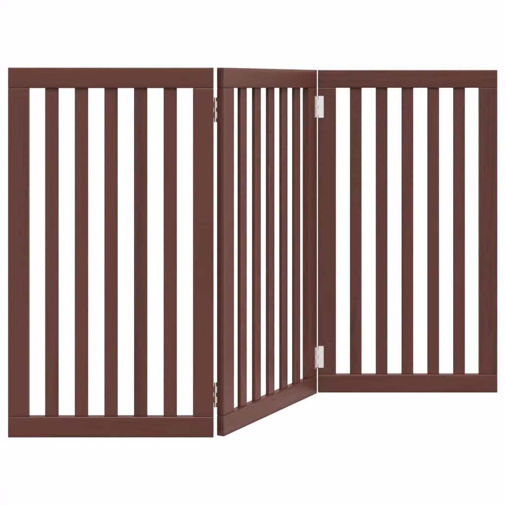 Cancello Cani Pieghevole 3 Pannelli Marrone 150cm Legno Pioppo