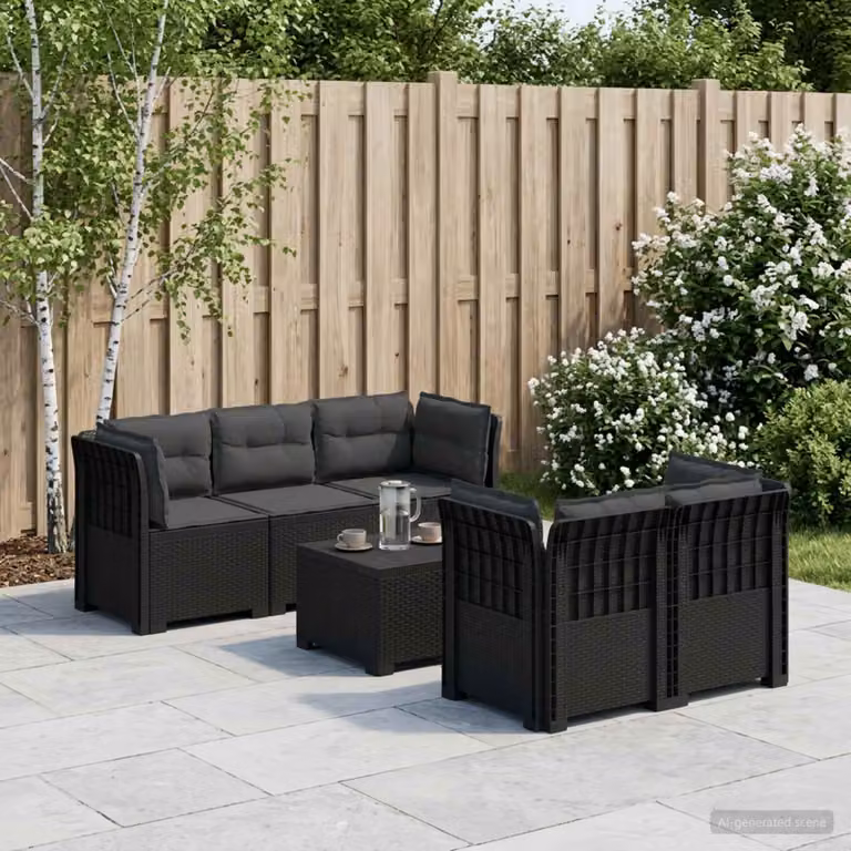 Set da giardino vidaXL a forma di L con divano da 5 posti, tavolino e cuscini in polyrattan colore antracite