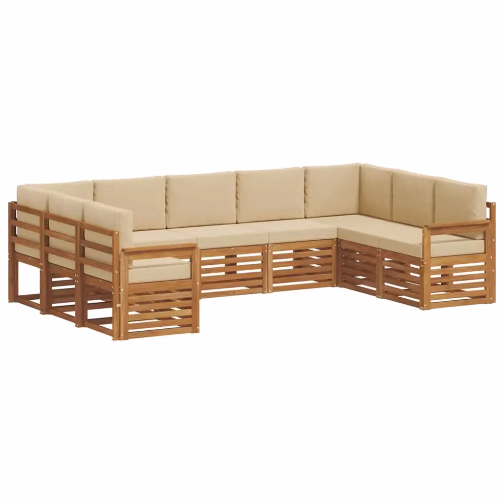 Set di divani da esterno vidaXL a forma di L in legno di acacia con cuscini, colore beige e sabbia, 9 pezzi – 2
