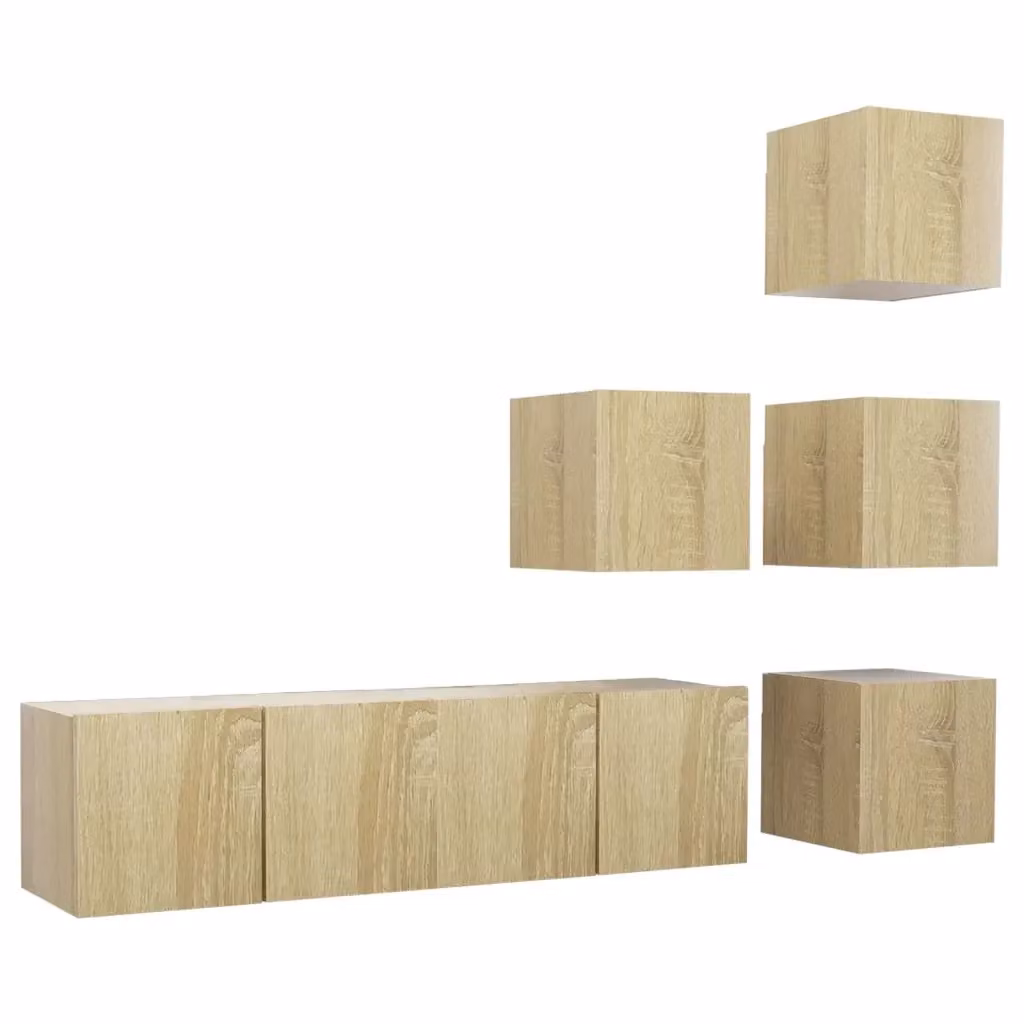 Set di 6 mobili porta TV moderni in legno multistrato color rovere sonoma beige e marrone per soggiorno – 2