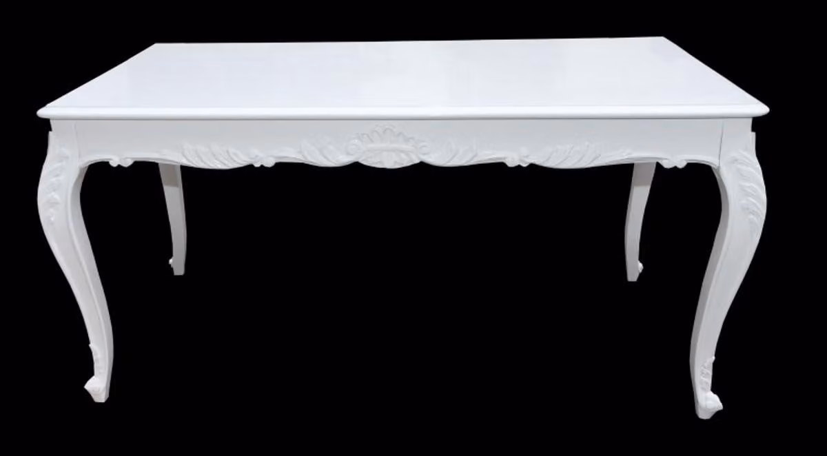 Tavolo da pranzo Casa Padrino in stile barocco, finitura bianca lucida, dimensioni 140 x 90 x 84 cm
