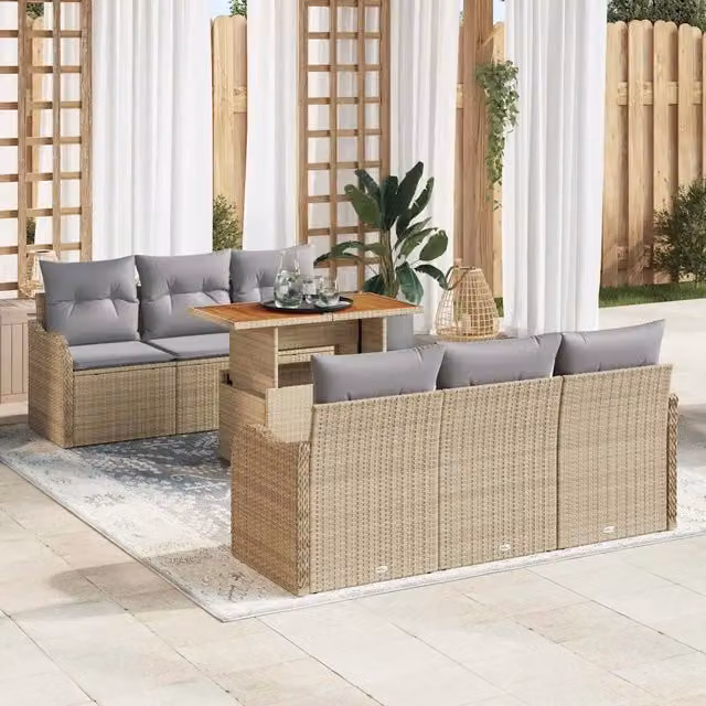 Set Divano da Giardino 7 pz Beige e Grigio Chiaro polyrattan 3349405