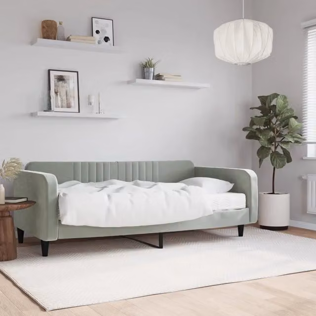 Divano Letto con Materasso-Sofa Letto-Daybed Grigio Chiaro 100x200 cm in Velluto 409720