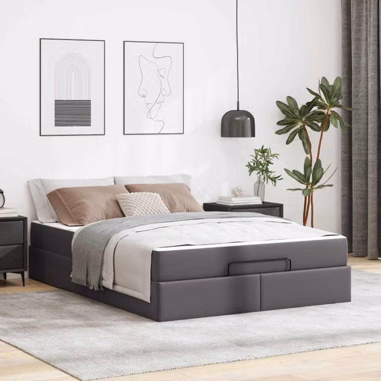 Set letto vidaXL con materasso in schiuma in ecopelle grigia L/P/H: 190 x 140 x 43,5 cm