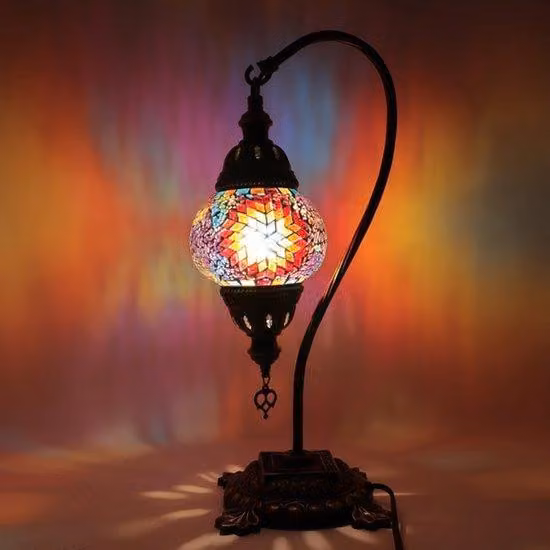 Lampada mosaico turca - Lampada da tavolo fatta a mano - Collo di cigno - Lampada marocchina - Ø 12 cm - Altezza 43 cm - Colorata
