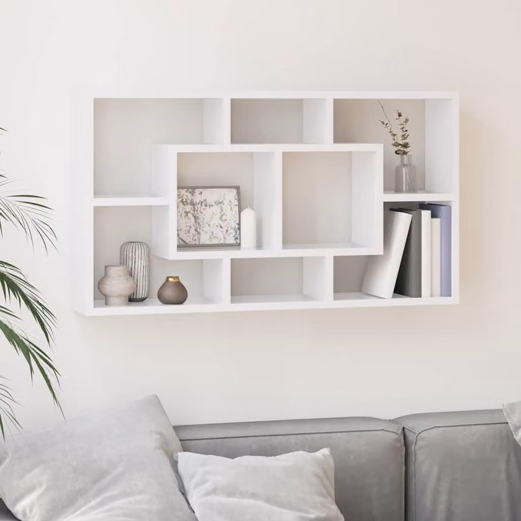 vidaXL Scaffale a Muro Moderno con 8 Scomparti Bianco Lucido