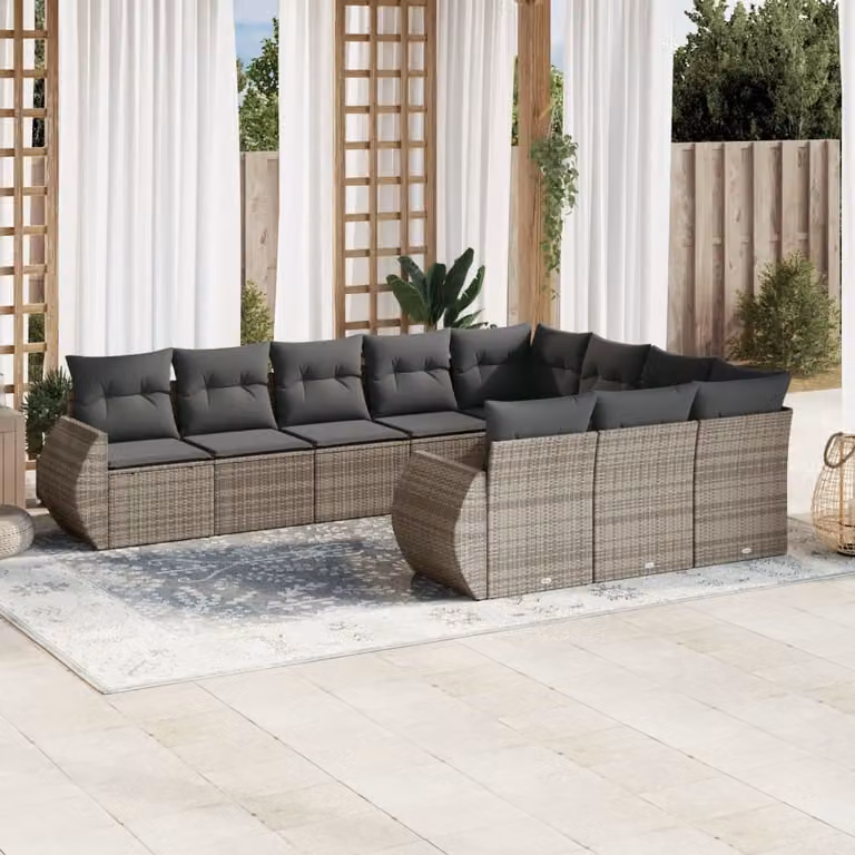Maison Exclusive - Set Divano da Giardino 10 pz con Cuscini Grigio in Polyrattan