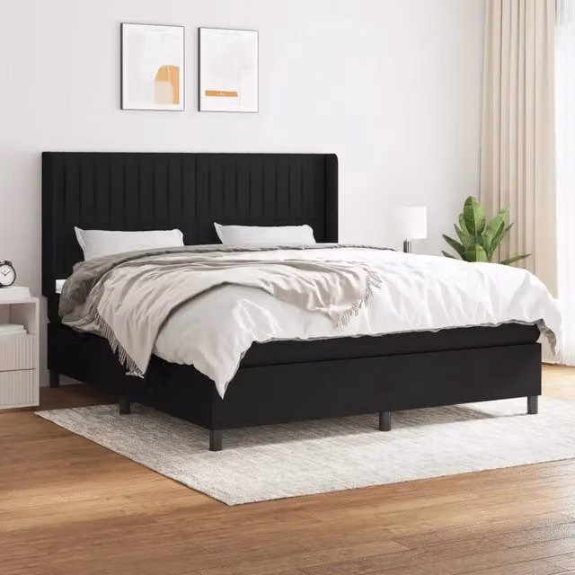 Letto Ibrido vidaXL con Giroletto a Molle e Materasso in Tessuto Nero e Bianco L/P/H: 163 x 128 x 203 cm