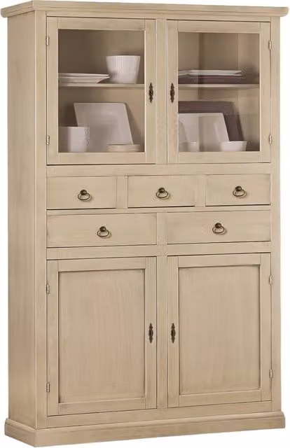 Dispensa classica Mobili 2G in legno di pino beige con 4 porte e 5 cassetti L/P/H: 120 x 41 x 187 cm