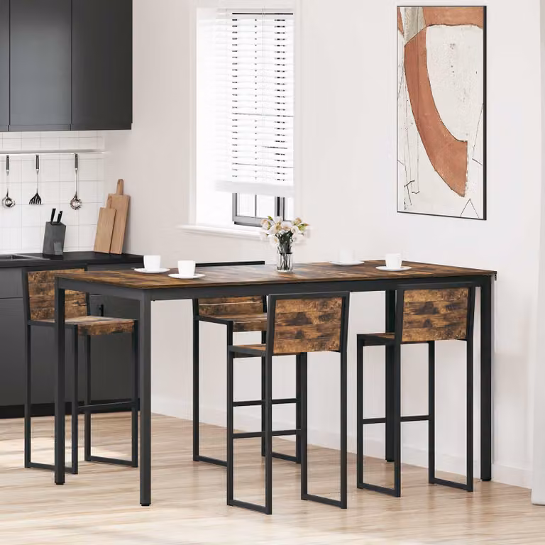 vidaXL Tavolo Bar Moderno Rettangolare in Legno Ingegnerizzato e Metallo, L: 100 cm, P: 100 cm, H: 105 cm