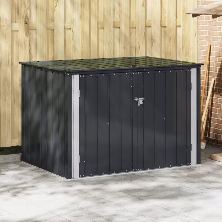 vidaXL Scatola di Stoccaggio per Giardino in Metallo Nero L: 151,5 cm, P: 107 cm, H: 100 cm
