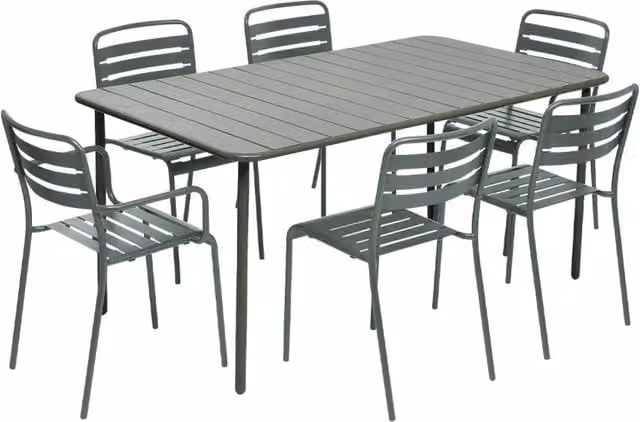 Set tavolo da giardino in acciaio con 2 poltrone e 4 sedie, verde kaki