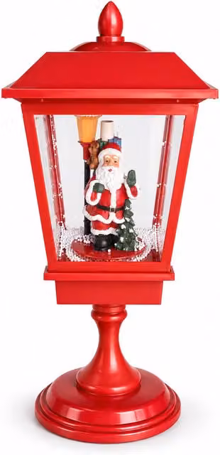 Lampione di Natale Luminoso Saint Joy con Babbo Natale, Effetto Neve e Musica, Colore Rosso e Bianco, Altezza: 60 cm