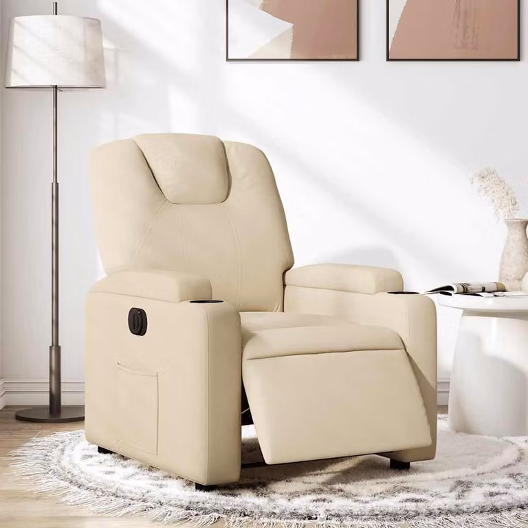 vidaXL Poltrona Elettrica Reclinabile Beige in Tessuto con Braccioli