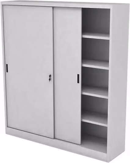 Armadio da ufficio ad ante scorrevoli con 4 ripiani colore grigio cm. 120x45x200H
