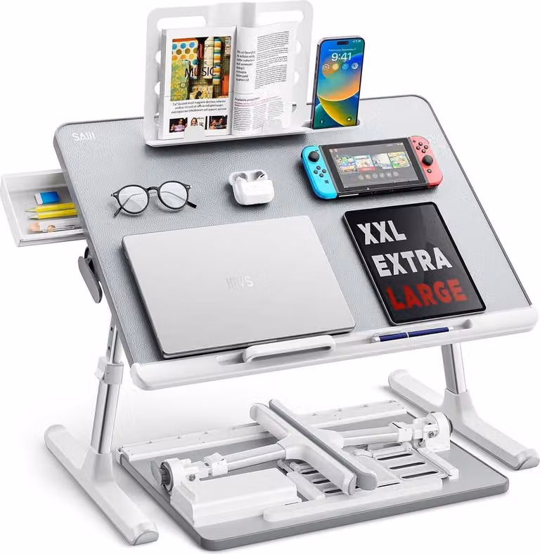 SAIJI Tavolo per laptop grande e regolabile con cassetto e slot per tablet