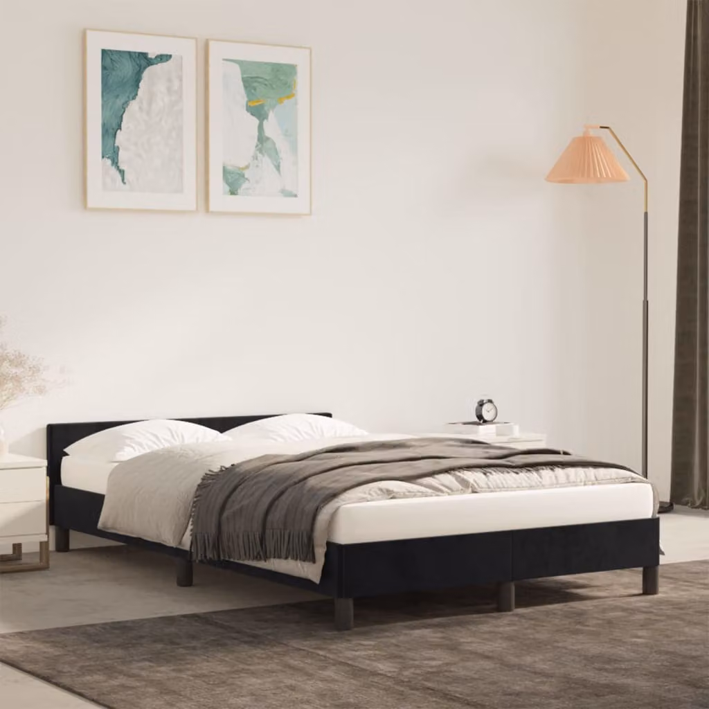 vidaXL Giroletto imbottito in velluto nero con doghe in legno L/P/H: 120 x 200 cm