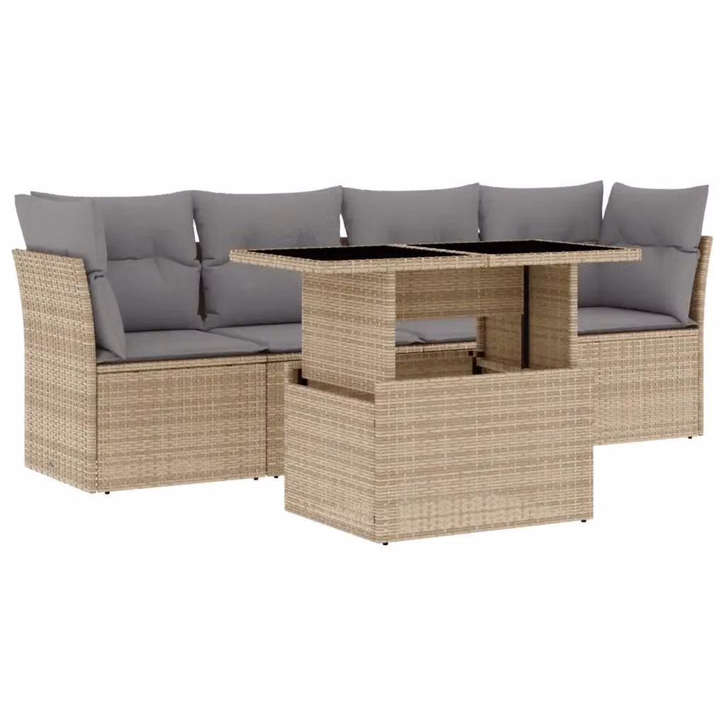 vidaXL Set Divano da Giardino a L con Tavolino e Cuscini Beige in Polyrattan e Acciaio – 2