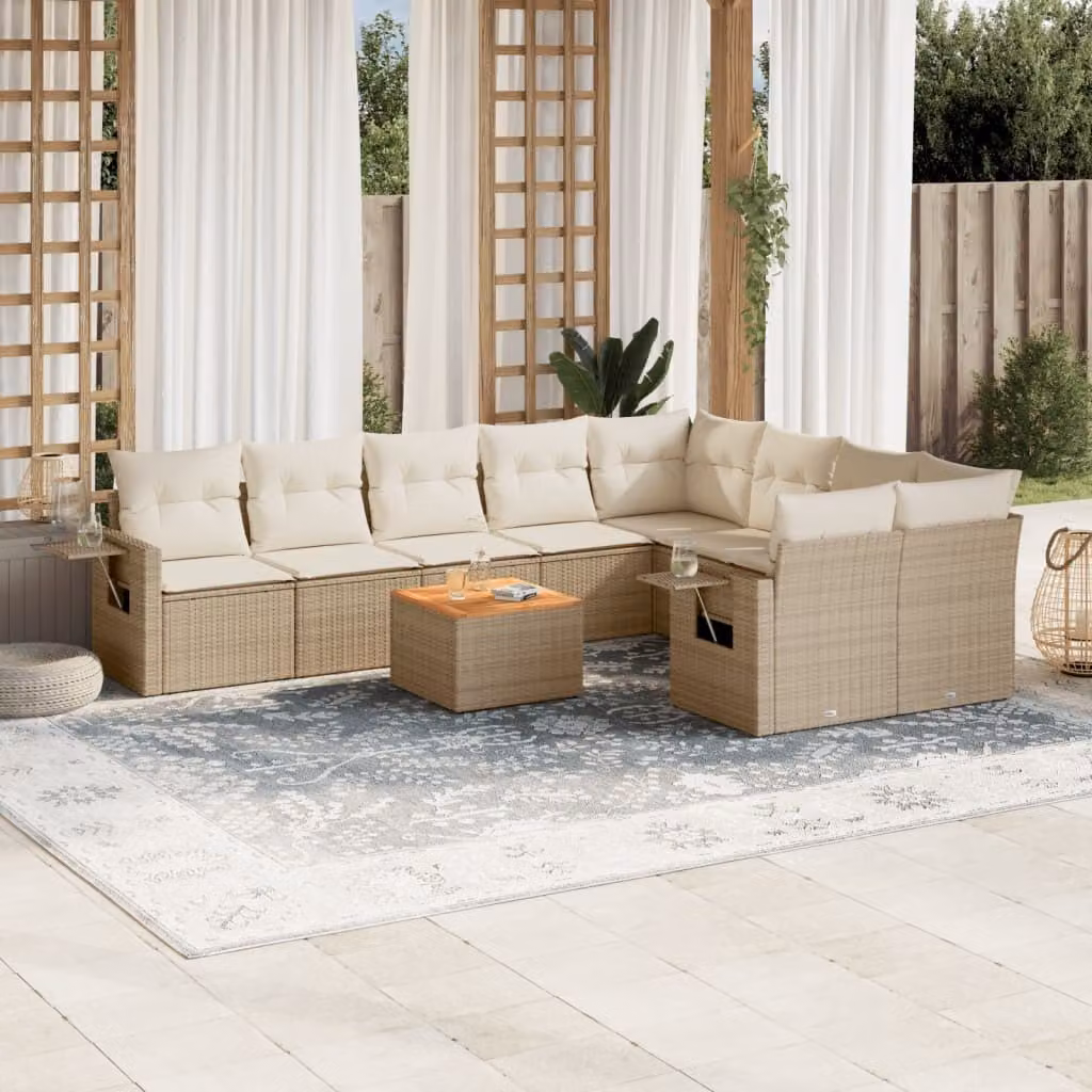 Maison Exclusive - Set Divano da Giardino 10 pz con Cuscini Beige in Polyrattan