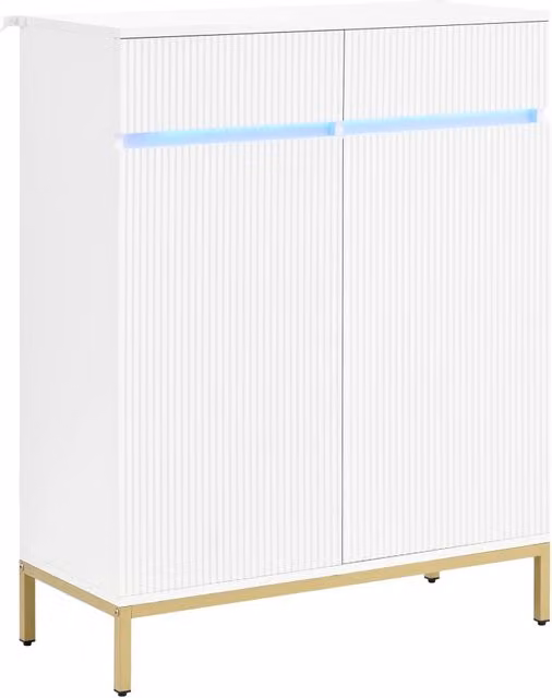 Scarpiera con LED, 2 cassetti, 2 ante e ripiani regolabili, finitura opaca per ingresso, bianca, 80 × 35 × 103 cm