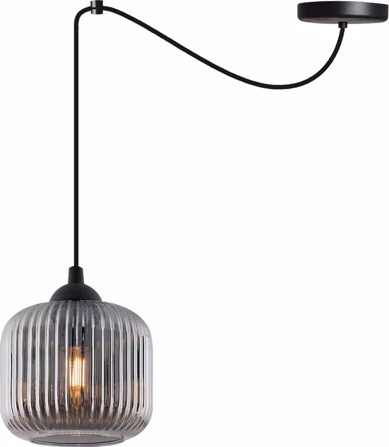 Lampada a sospensione RIFFLE spider nero 1 luce cilindro di vetro grigio E27
