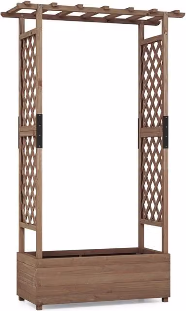 Fioriera rialzata da giardino con grigliato per piante rampicanti DESIGN IN, Marrone, L: 110 cm, P: 44 cm, H: 182 cm – 1
