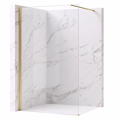 Rea - Parete Doccia Flexi, Oro Spazzolato 80, Walk-In Senza Piatto Doccia, Vetro Di Sicurezza Temperato Trasparente 8mm, 120 X 80 X 195 cm