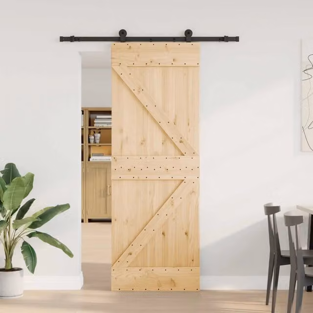 Porta scorrevole minimalista vidaXL in legno e acciaio, colore marrone e nero, L: 70 cm, H: 210 cm