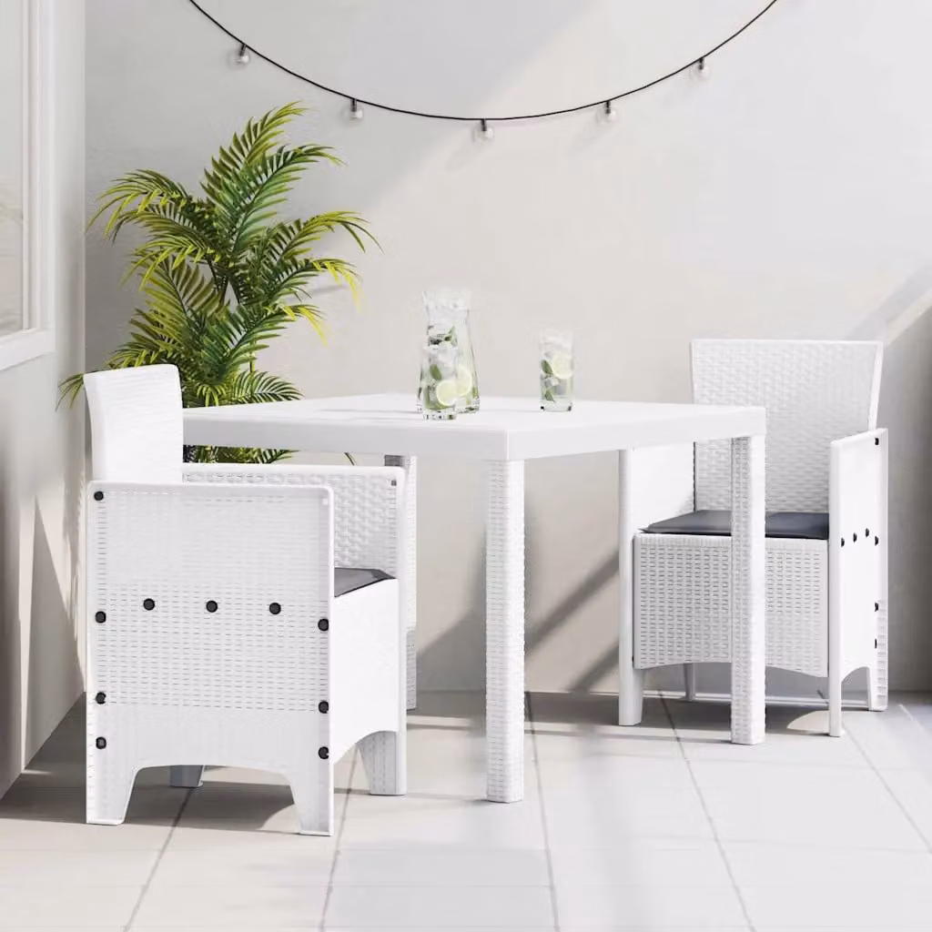 Set da pranzo per giardino e terrazzo vidaXL in rattan bianco 3 pezzi
