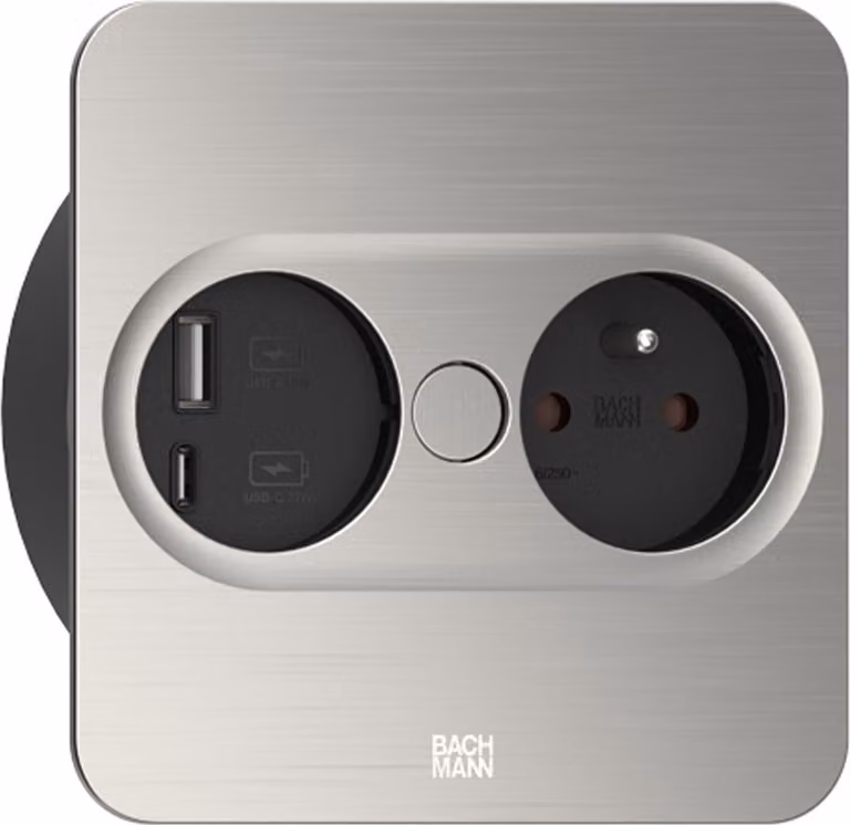 BACHMANN TWIST 2 1xUTE 1xUSB A/C 22W 2,0m AEH acciaio inox aspetto angolare