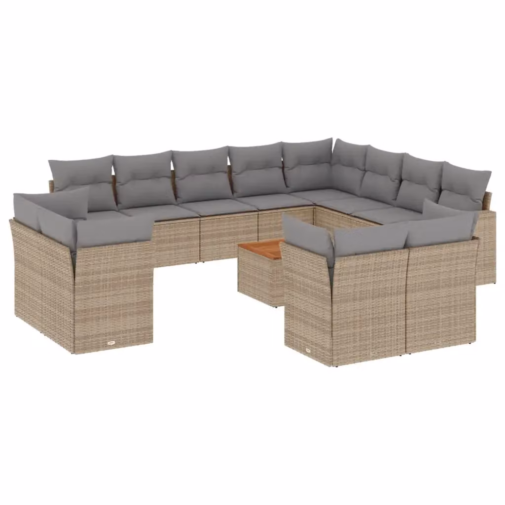 Set Divano da Giardino a L vidaXL in Polyrattan con Cuscini Beige e Grigio e Tavolino da Esterno 13 pz – 2