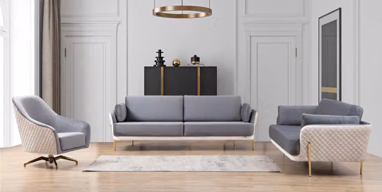 Luxus Garnitur Set Sofagarnitur 3+3+1 Sitzer Sofa Sofas Sessel Stoff 3tlg. Sets