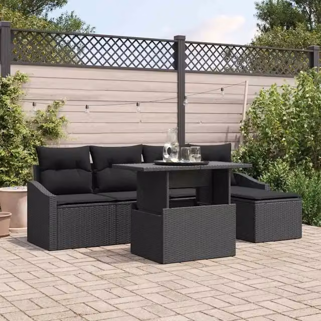 Set Divano da Giardino 6 pz Nero polyrattan 3357726