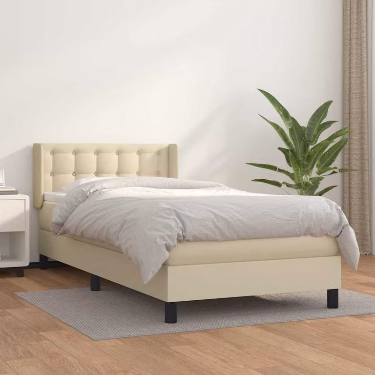 vidaXL Giroletto a Molle con Materasso in Similpelle Beige e Bianco, L/P/H: 90 x 190 x 88 cm
