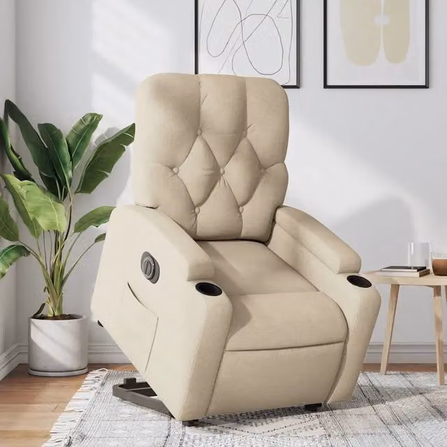 Poltrona Alzapersona Reclinabile Elettrica vidaXL in Tessuto Beige con Braccioli per Senior