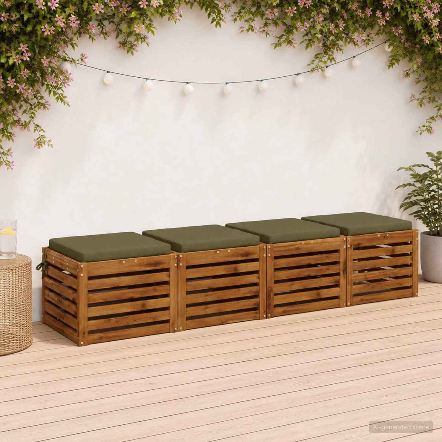 Set di 4 cuscini per sedia quadrati vidaXL in poliestere verde con rivestimento lavabile e resistente ai raggi UV