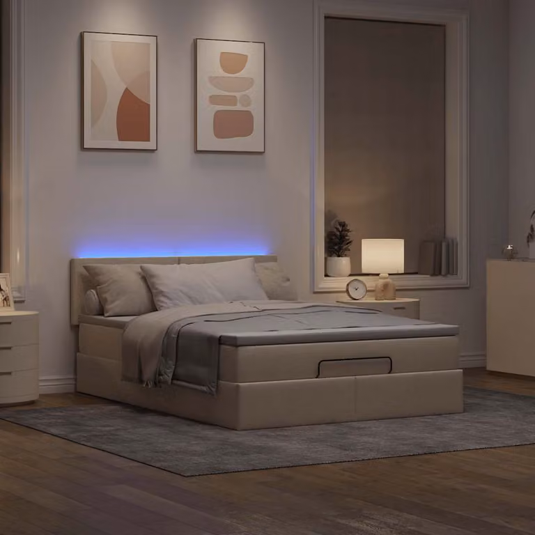 Maison Exclusive - Letto ottomano con materasso e LED Crema 140x190 cm Tessuto