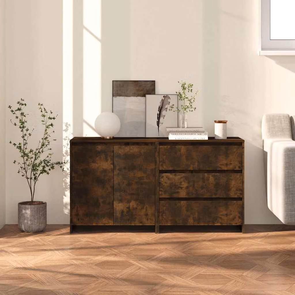 Set di 2 credenze moderne vidaXL in legno multistrato e MDF colore rovere fumo marrone per sala da pranzo – 1