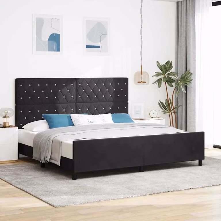 Letto a molle con testiera vidaXL in velluto nero L/P/H: 200 x 200 x 207 cm