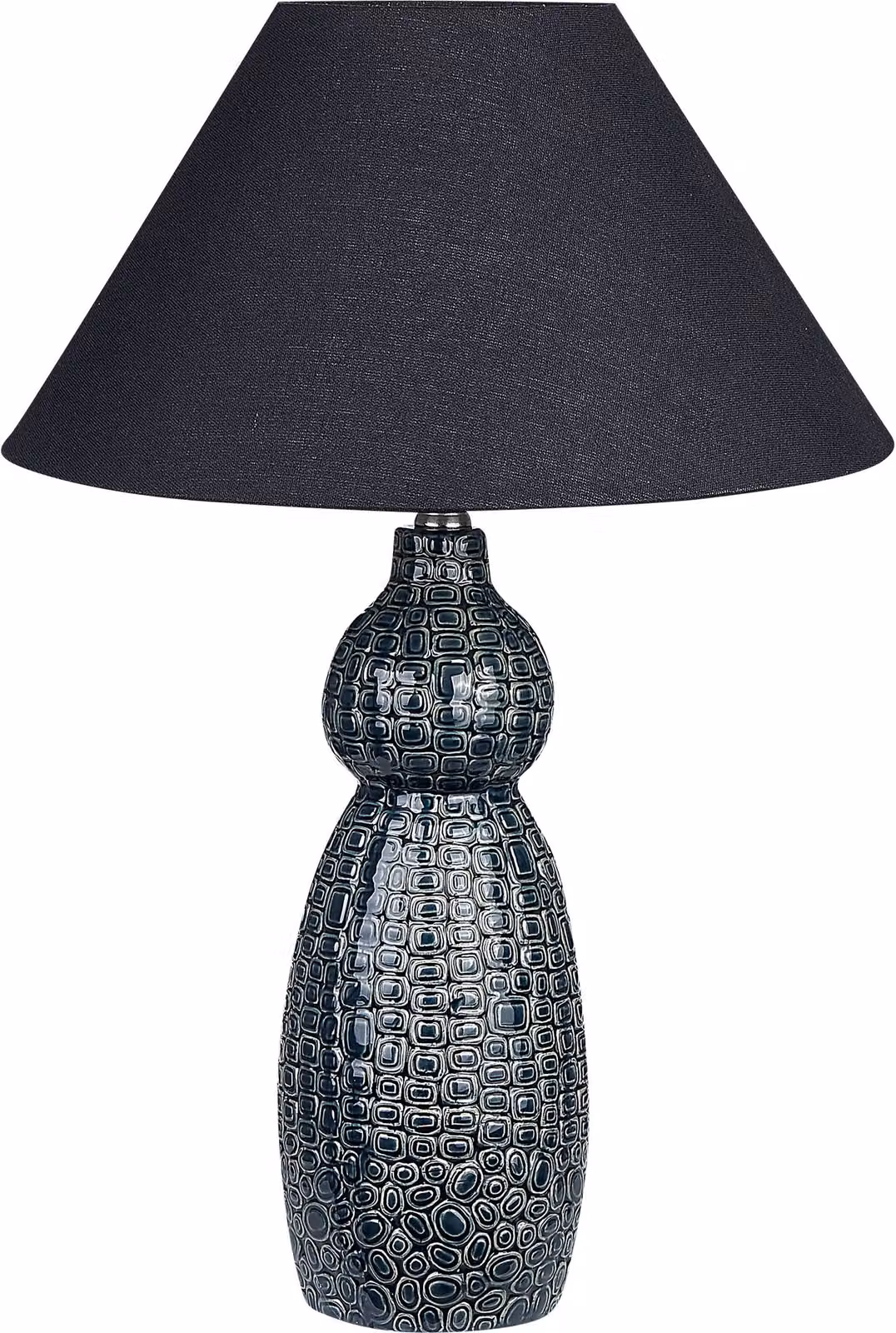 BELIANI Lampada da tavolo base in Vetroceramica blu scuro paralume in tessuto nero lampada da comodino
