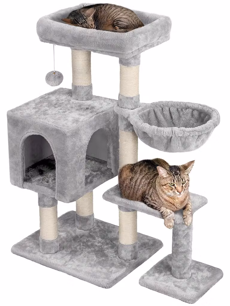 Yaheetech, albero per gatti stabile, altezza 96 cm, con 6 pali per graffiare, colore grigio chiaro