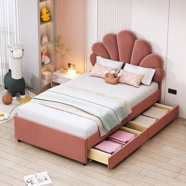 letto imbottito velluto rosa 90 x 200 cm
