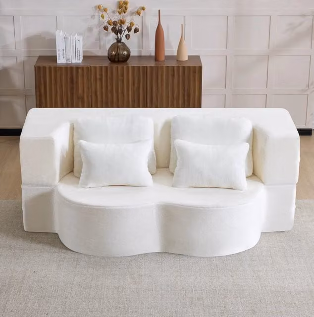 Divano modulare ULEVR pieghevole in bianco con cuscino quadrato, imbottitura in schiuma e molle