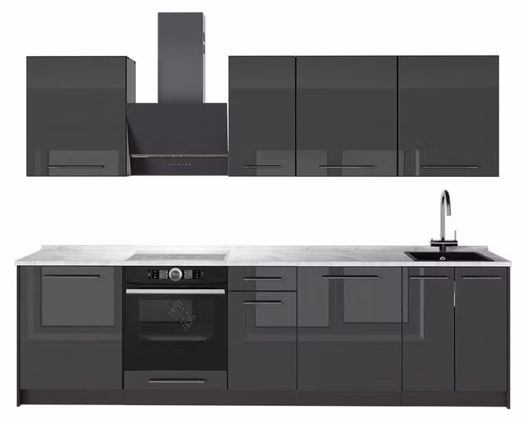 Cucina componibile Vicco Fame-Line Antracite lucido/Antracite 280 cm, PL Marmo, Model 64154
