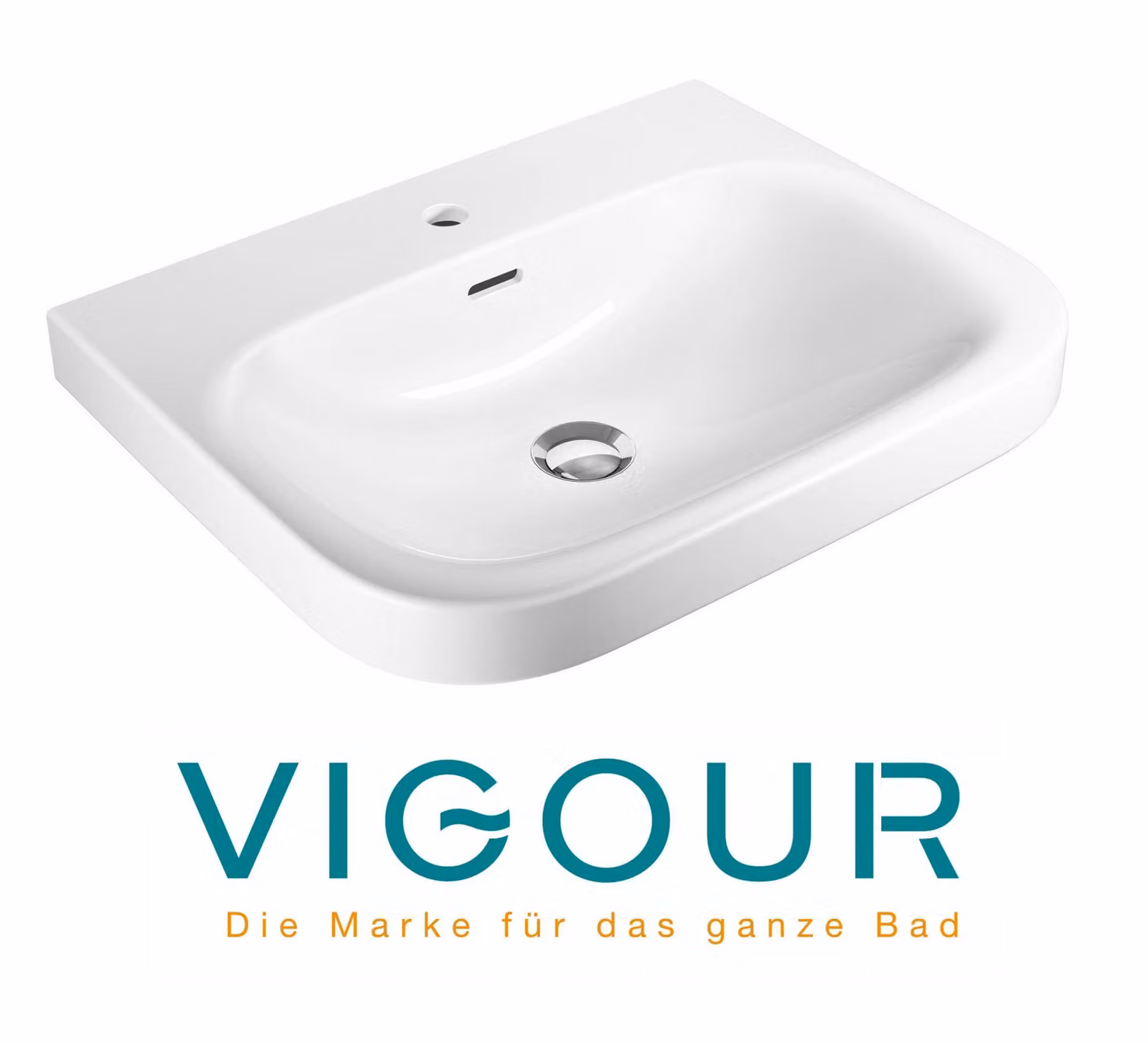 Lavabo VIGOUR DERBY 60x48 cm con foro per rubinetto e troppopieno, bianco