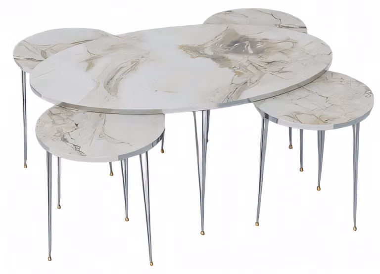 Mehrfarbiger Holz-Couchtisch mit Beistelltischen im modernen Design