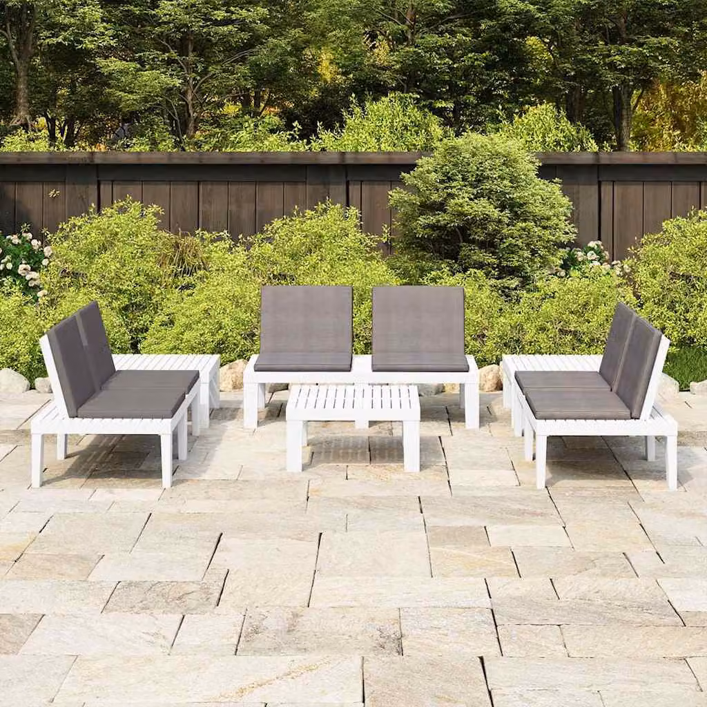Set Divano da Giardino a L con Tavolino e Cuscini vidaXL Bianco e Grigio