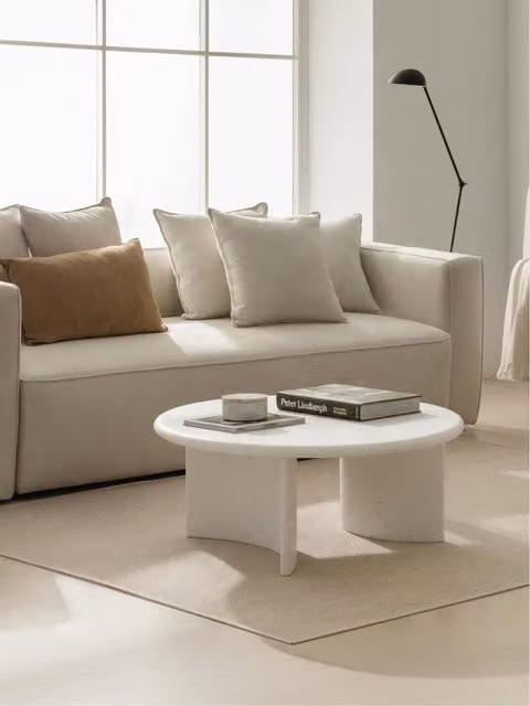 Tavolino da salotto rotondo Lunet Kenay Home in microcemento bianco, Diametro: 80 cm